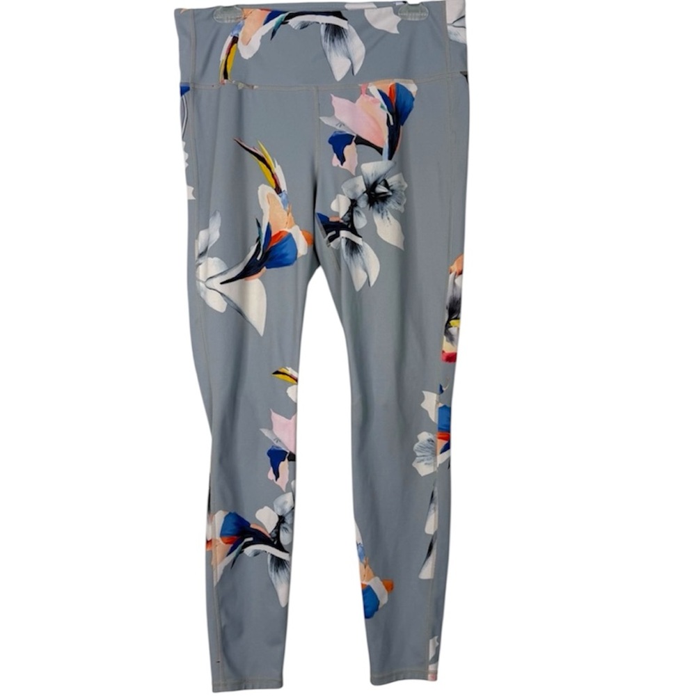 Athleta Floral Print Leggings Gray Blue Pink Size L